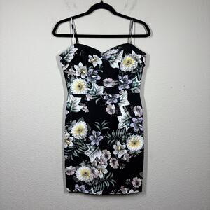 Black Halo 4 Bustier Sheath Mini Dress Black Floral Elegant Cocktail Sleeveless